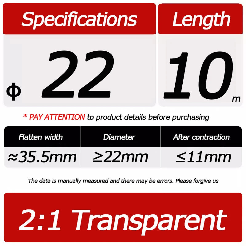10 Meter/Lot Heat Shrink Tube 2:1 Clear Transparent Tubing Shrinkable Wrap 1mm - 60mm Cable Sleeve Wire