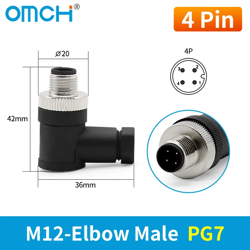 OMCH 1PCS M12 Sensor Connector Waterproof IP67 Aviation Plug Socket Male Female 4 5 8Pin Hole Straight Bend Angle Screw Threaded