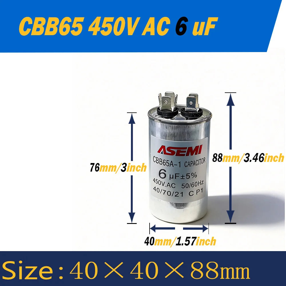 100uF CBB65 450V AC 40uF 45uF 50uF 60uF 65uF 70uF 80uF 90uF Motor Capacitor Air Conditioner Compressor Start Capacitor