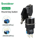 16mm Key Rotary Knob Push Button Switch 2 3 Positions Latching Self Lock Round Square Selector Start Up Power Switch 3/6 Pins