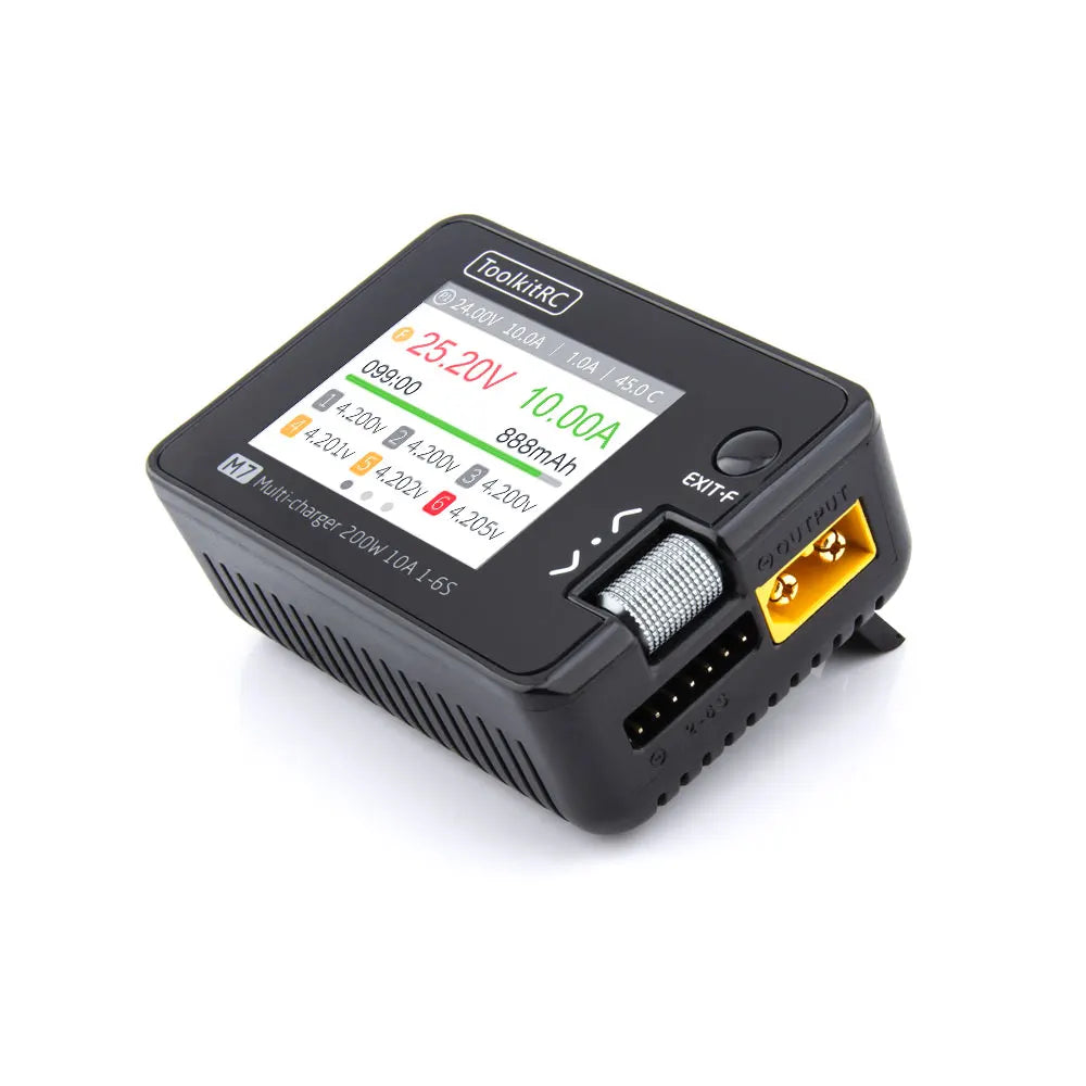 ToolkitRC M7 200W 10A Balance Charger Discharger With ADP100 for 1-6S Lipo Battery Voltage Servo Checker Receiver Signal Test