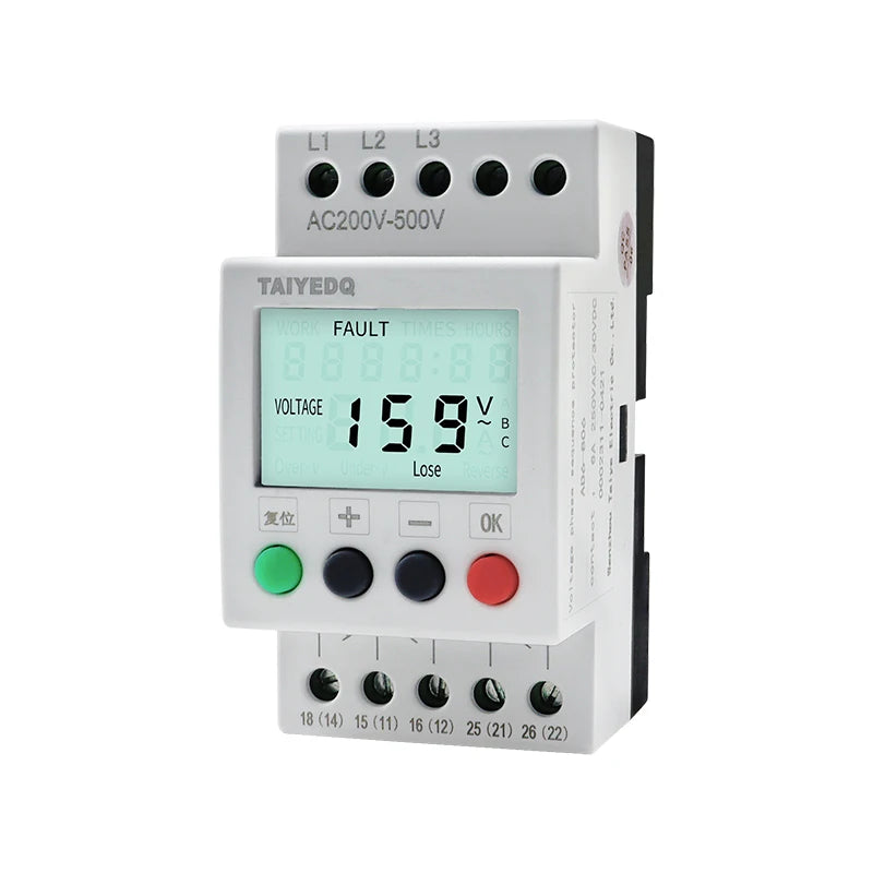 380V With LCD Backlight Display 3 Phase Din Rail Adjustable Under Over Voltage Protector Monitoring Sequence Protection Relay