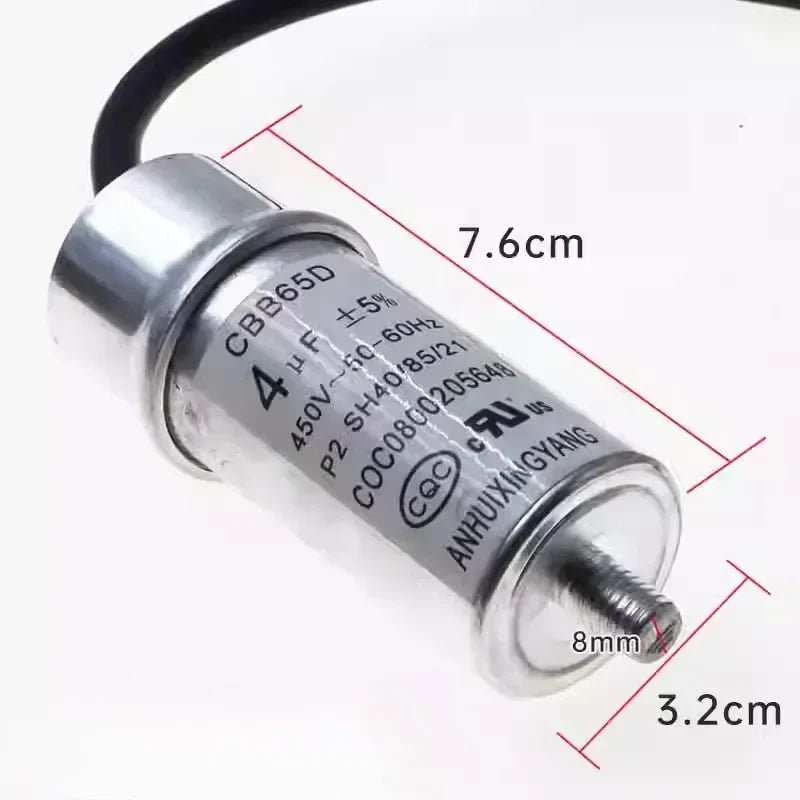 Refrigerator, freezer motor capacitor with cable CBB65 4UF 450V starter combination starter capacitor screw model