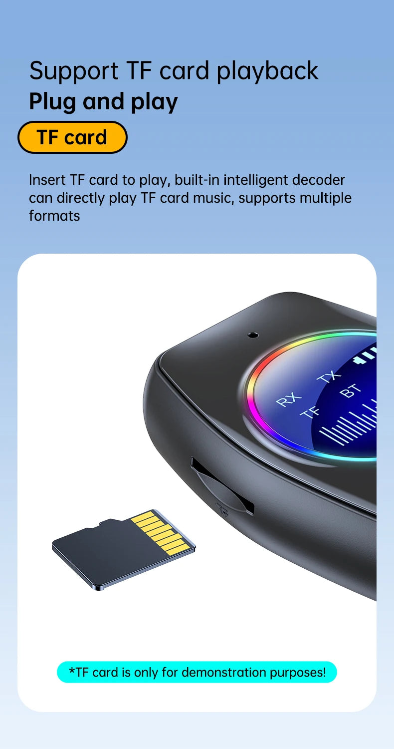 AUX Bluetooth 5.4 Audio Adapter Receiver Transmitter 4 in 1 With Display Screen Support TF Card For Car TV PC Speaker 3.5mm