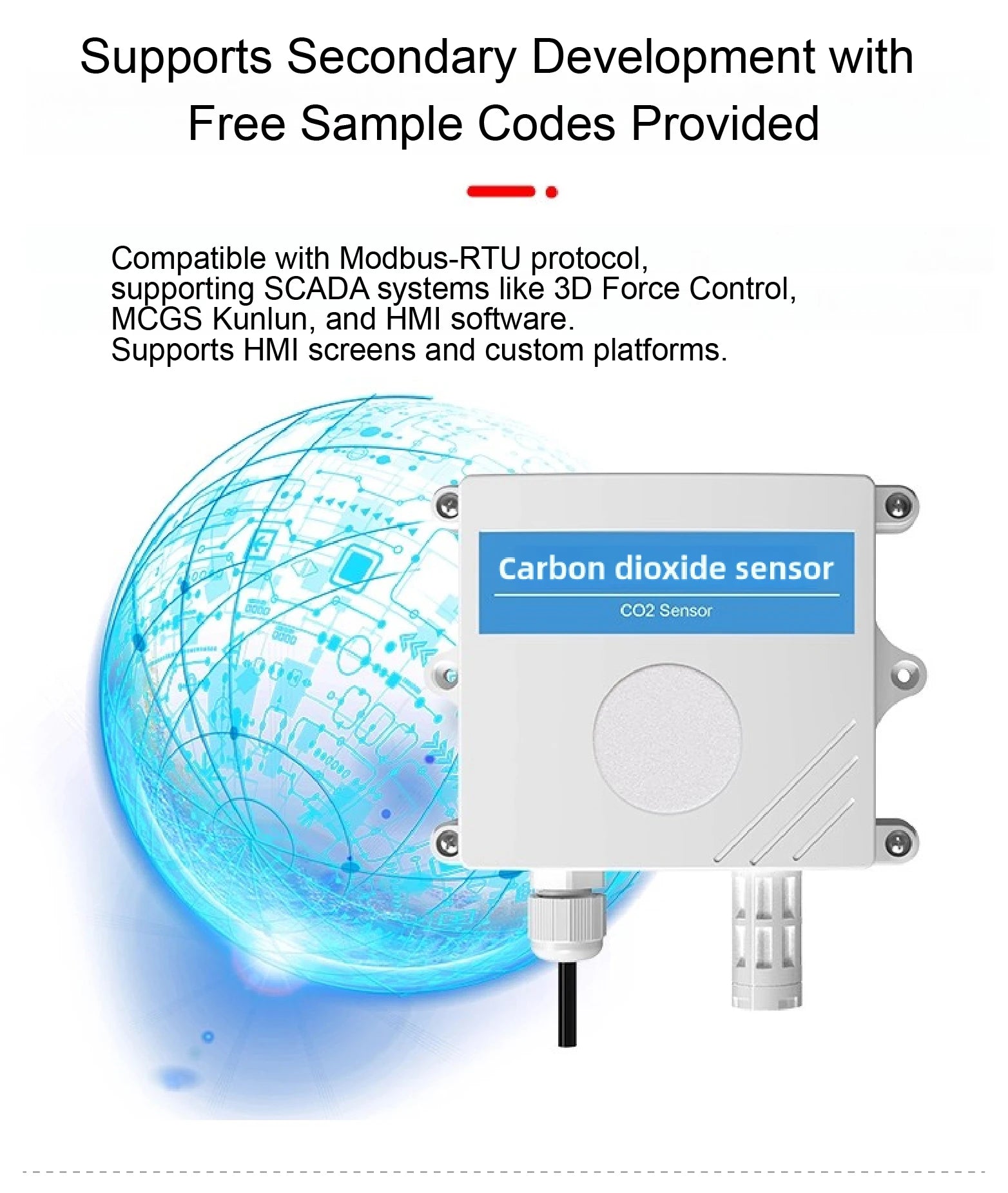 QT-10 CO2 Transmitter NDIR Carbon Dioxide Sensor RS485 4-20mA 0-5V 0-10V 10-30VDC IP65 for Greenhouse HVAC Factory