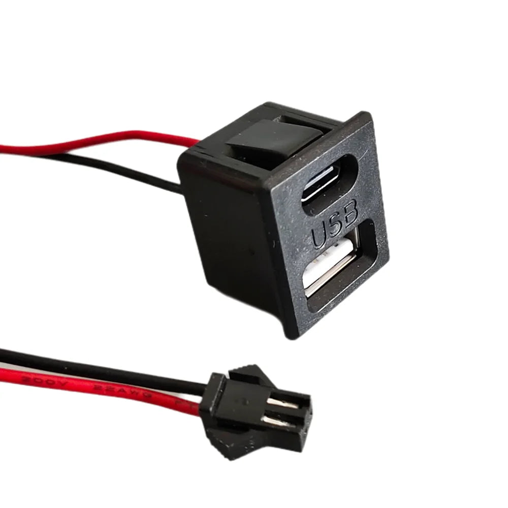 Double Layer USB Socket Type-C Female + USB A Female Charging Power Socket with JST SM Connector Wire for LED Light Power Supply
