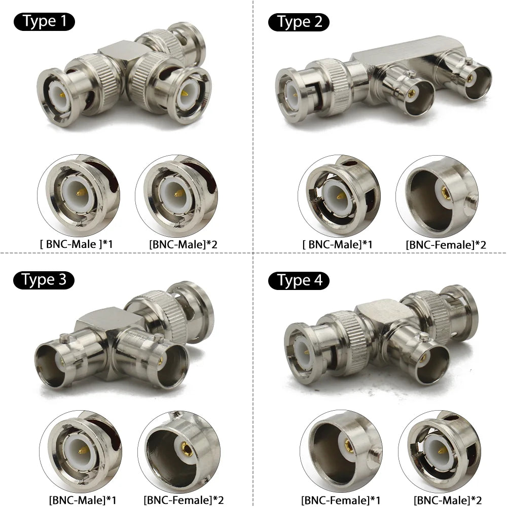 BNC Connector Q9  BNC To BNC Male Female RF adapter  Right Angle Tee Type 3way 4way Splitter 2x Double Male Female 3+4Types