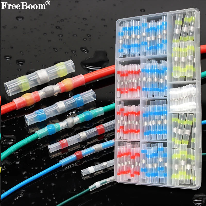 10 ~ 500pcs Solder Seal  Wire Connectors Kit Heat Shrink Butt Crimp Terminals Waterproof Electrical Cable Splice Connector