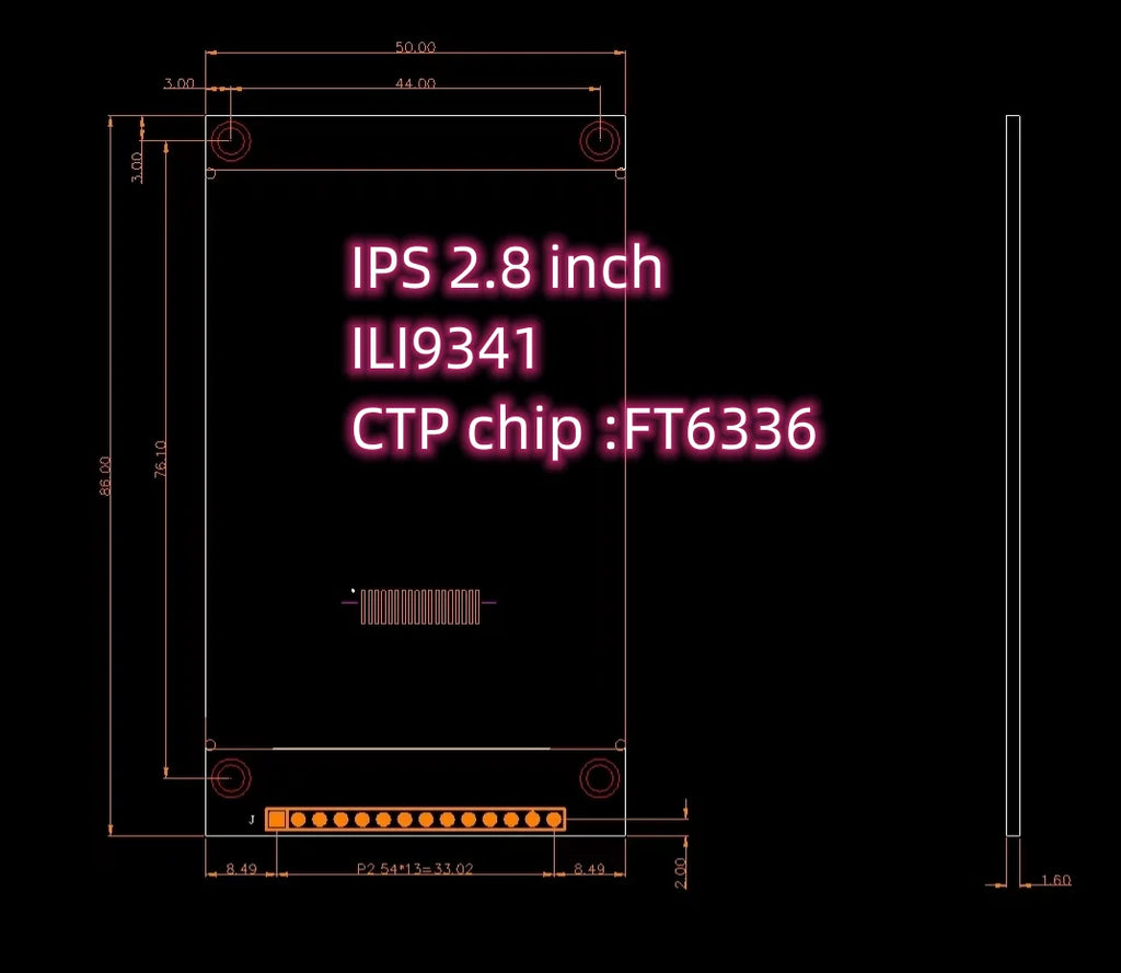 New IPS 2.8 Inch ILI9341 FT6336 SPI Display 320*240 Full View Super Capacitive Touch Yellow Board