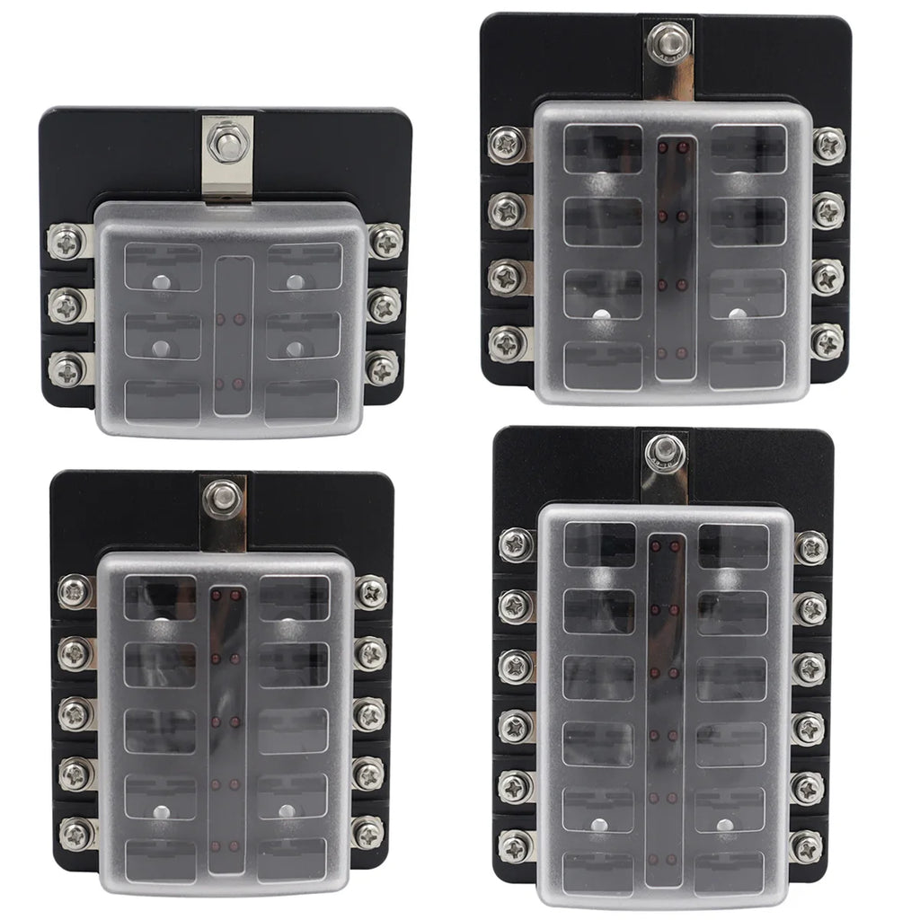 Blade Holder Fuse Box 12/10/8/6 Ways Modified Terminal Block Fuse with LED Warning Light 12V~24V Power Distribution Panel Boat