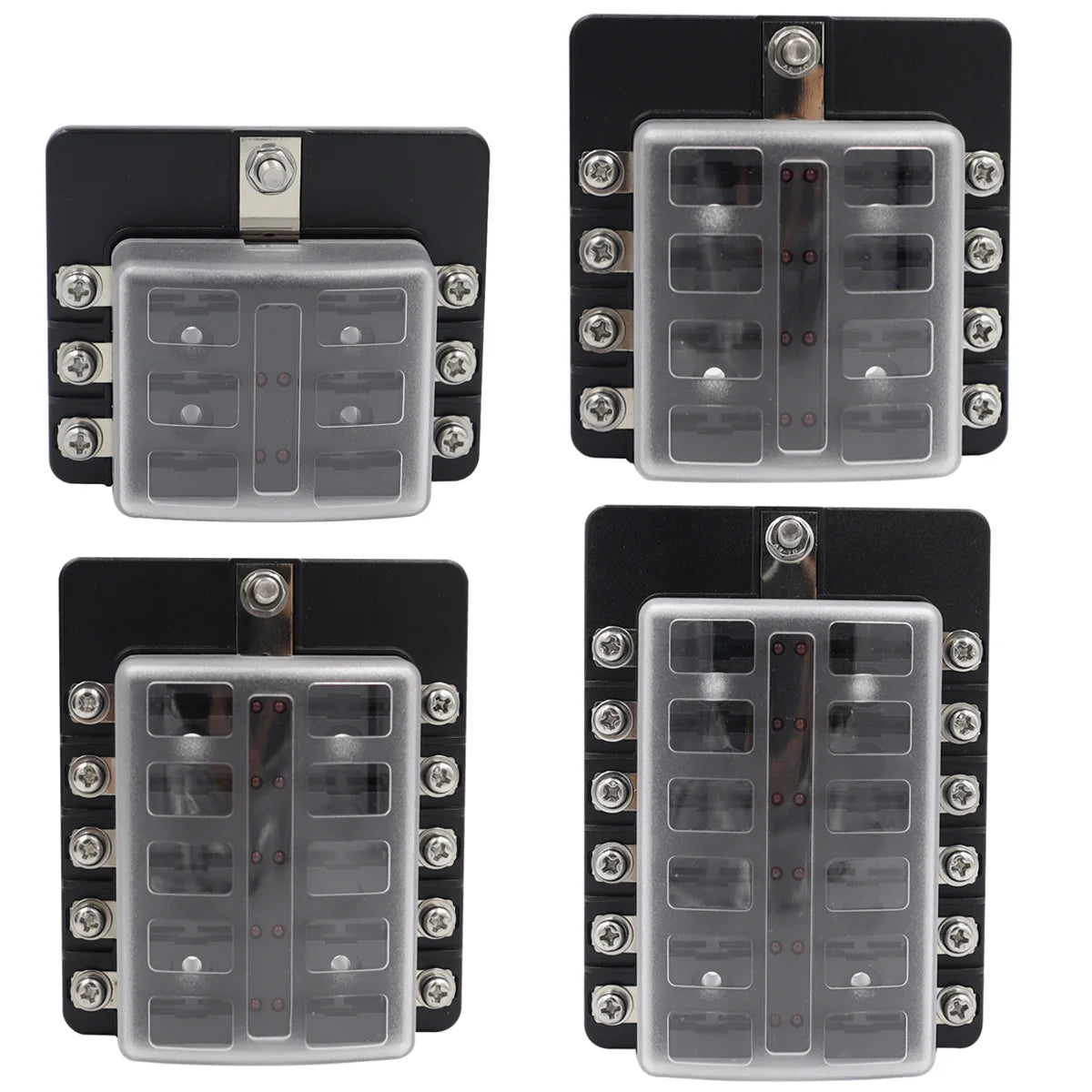 Blade Holder Fuse Box 12/10/8/6 Ways Modified Terminal Block Fuse with LED Warning Light 12V~24V Power Distribution Panel Boat