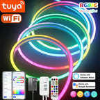 TUYA Neon LED Strip Lights Silicone Neon Rope Light 5-24V 84LEDs/M with Music Sync RGBIC Dreamcolor Chasing Strip Tape for Room