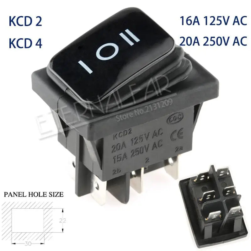 KCD1 KCD2 KCD4 KCD6 On Off 10A 16A 20A 125V 250V AC Heavy Duty DPST Sealed Waterproof Auto Boat Marine Toggle Rocker Switch with