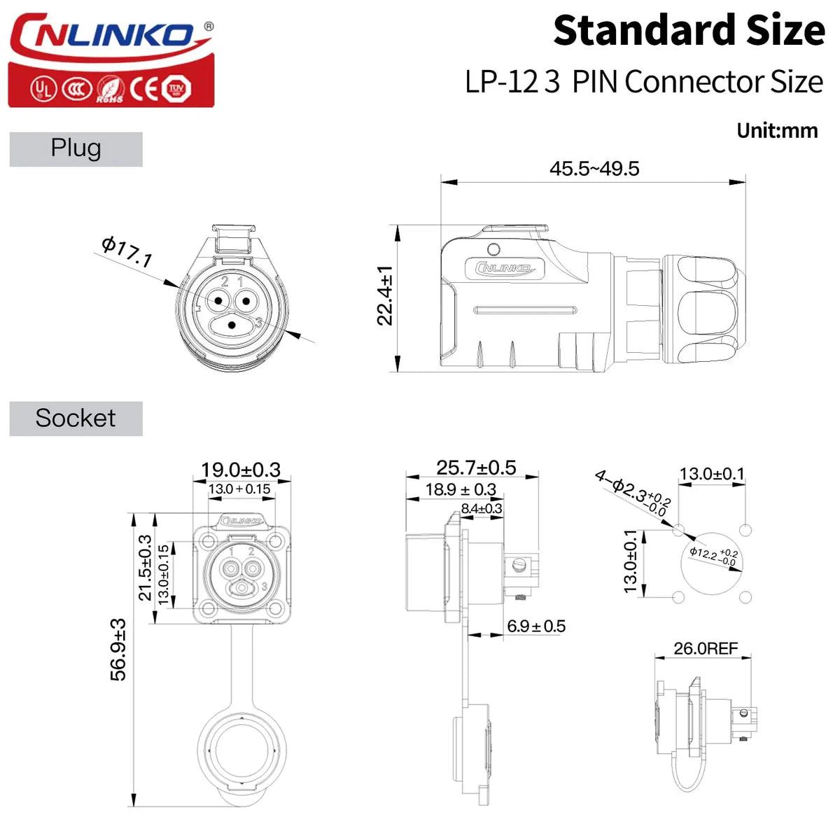 CNLINKO LP Series M12 M16 M20 M24 Waterproof Industrial Connector Screw-in Terminal Fast Plug Solderless Power Cable Connectors