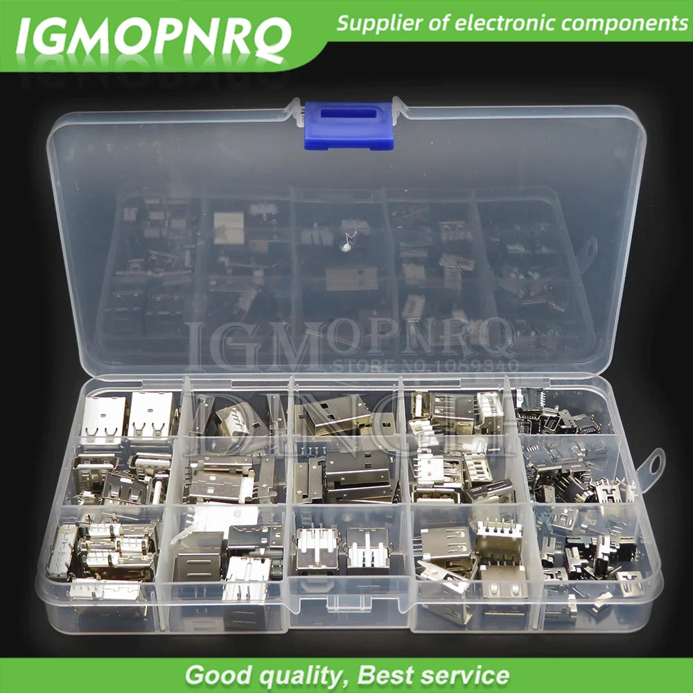 14Values 82PCS USB Type A Standard Port Female Solder Jacks Connector PCB Socket USB-A USB-B type