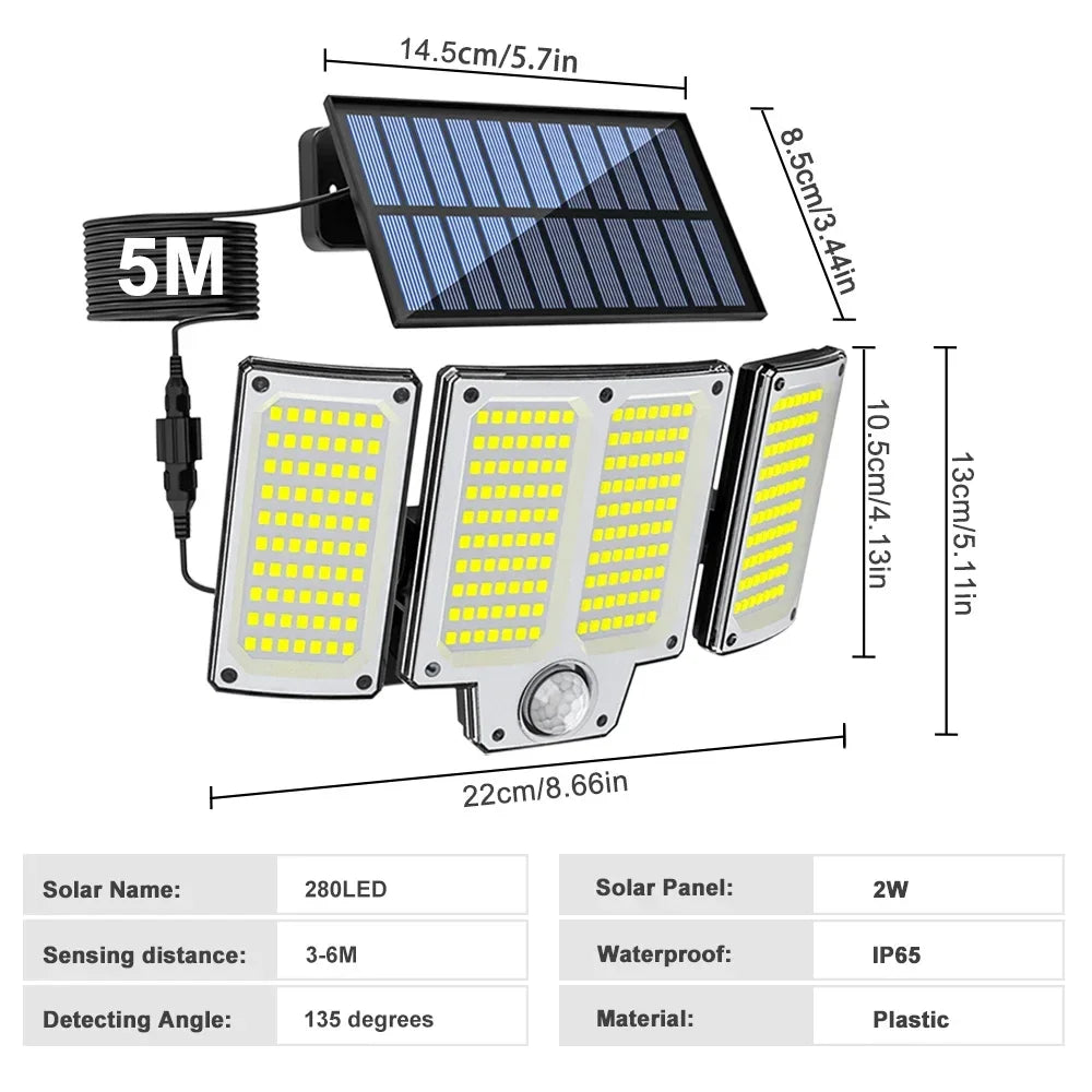 280/234/106 LED Solar Wall Lights Outdoor Motion Sensor Solar Flood Street Lamp with Adjustable Lighting Head For Street Gardens