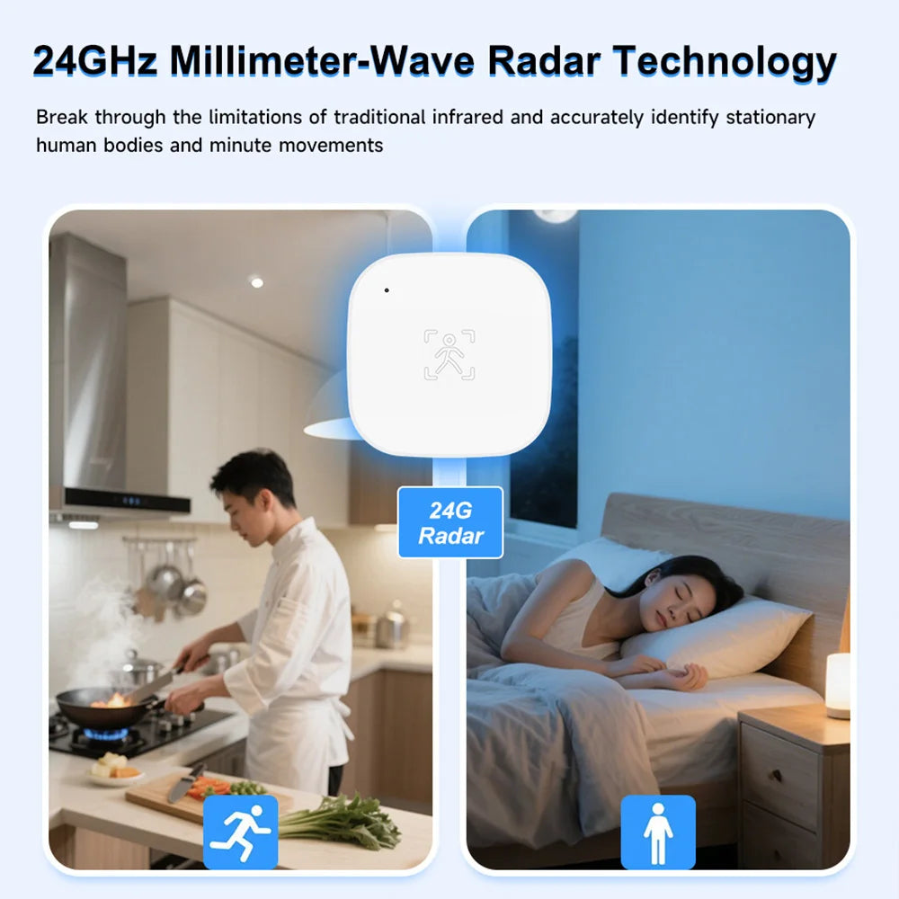 Smart Life Zigbee 24G MmWave Radar Motion Sensor Human Presence Detector Battery Powered Breathing Monitor for Home Automation