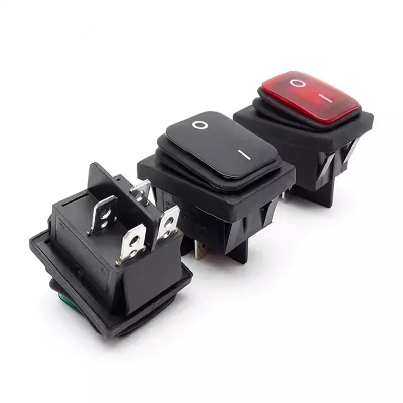 2Pcs KCD4 IP67 Waterproof 4Pin Rocker Switch Auto Boat Marine DPDT 12V/220V Heavy Duty Push Button Switch with LED Light