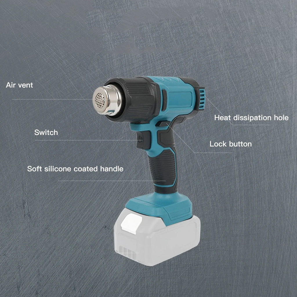 Cordless Heat Gun for Makita 18V Battery Hot Air Gun Digital LCD Display Adjustable Temp Airflow 122℉-1022℉ for Shrinking PVC
