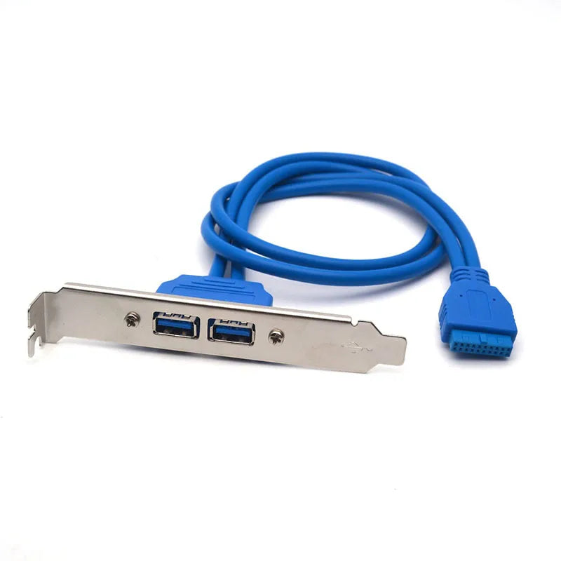 2 Ports USB 3.0 Female Back Panel To Motherboard 20pin Header Connector Cable Adapter With PCI Slot Plate Bracket 50cm
