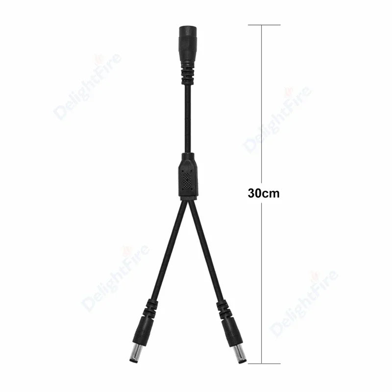 DC Power 1 Female to 2 Male 5.5mm x 2.1mm Barrel Plug Y Splitter Adapter Splitter Cord for Surveillance Camera LED Strip Light