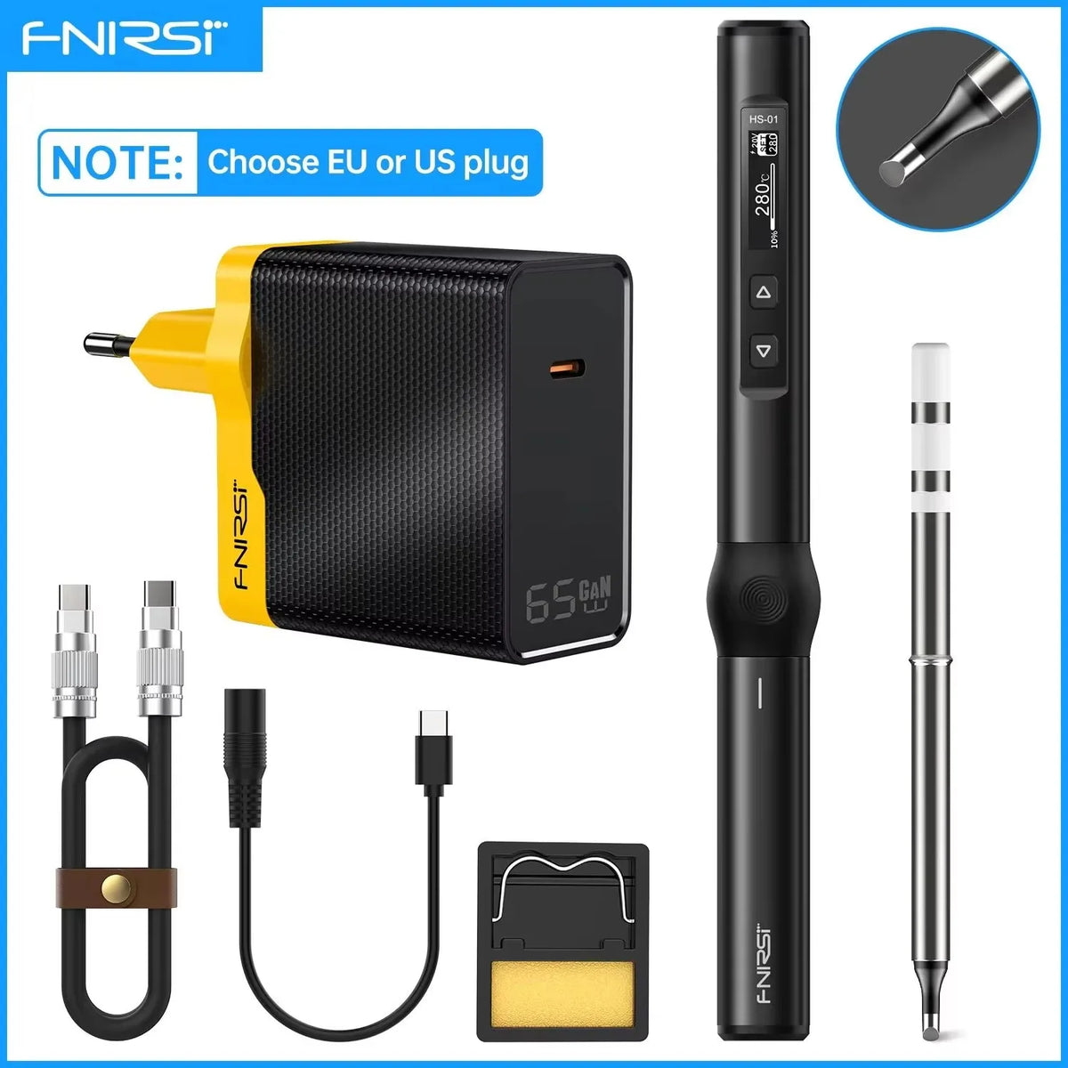 FNIRSI HS-01 Smart Soldering Iron 80-420℃ Rapid Heating PD 65W Type-c Charge Digital Display Screen Portable Welding Repair Tool