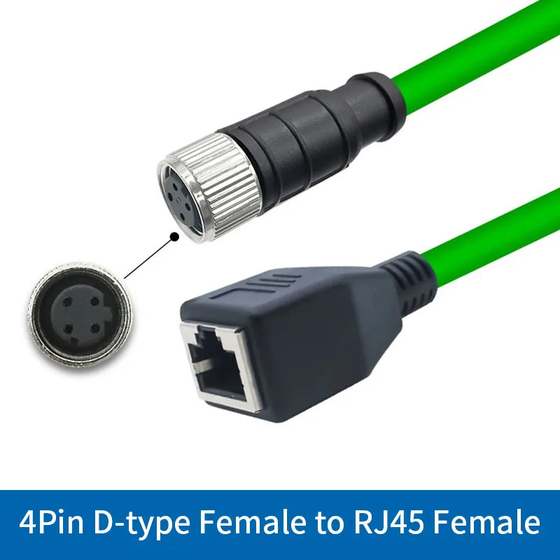 M12 to RJ45 Female Head Gigabit Ethernet Extension Cable 4Pin D-type 8Pin X-type Male A-code Waterproof Connector 1-30M IP67