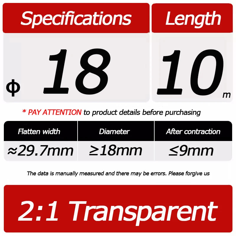 10 Meter/Lot Heat Shrink Tube 2:1 Clear Transparent Tubing Shrinkable Wrap 1mm - 60mm Cable Sleeve Wire
