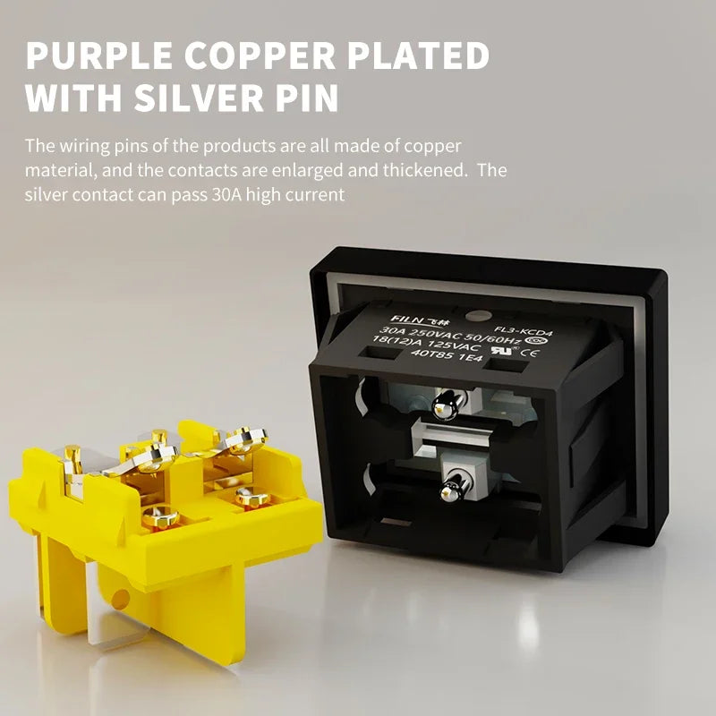 FILN 30A/220V Heavy Duty 4 Pin DPST IP67 Sealed Waterproof T85 Auto Boat Marine Toggle Rocker Switch with LED 12V 220V 30x22