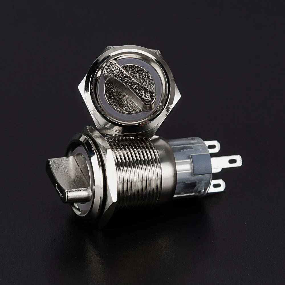 19mm 2 3 Position Latching Stainless Steel Metal Selector Rotary Switch with LED Waterproof  DPDT Illuminated Self-locking