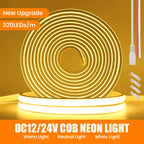 12V 24V COB LED Neon Strip Light IP68 Waterproof 320LEDs/m 2PIN Wire DC Plug 3000K 4000K 6000K Flexible Tape Rome Lighting 0.5m