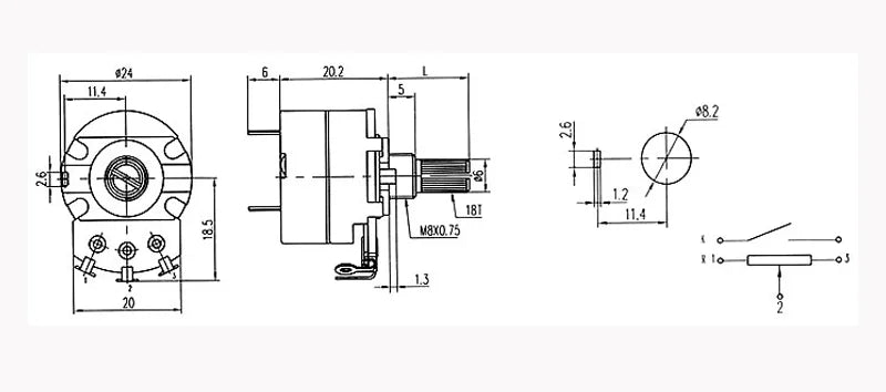 1pcs WH138-1 With Switch Potentiometer 5K 10K 20K 50K 100K 200K 250K 500K 1M WH138 Dimming Adjustable Resistance Governor