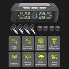 Temperature Warning Fuel Save Tire Pressure Monitoring System Solar TPMS With 4 External Sensors Car Tyre Pressure Monitor