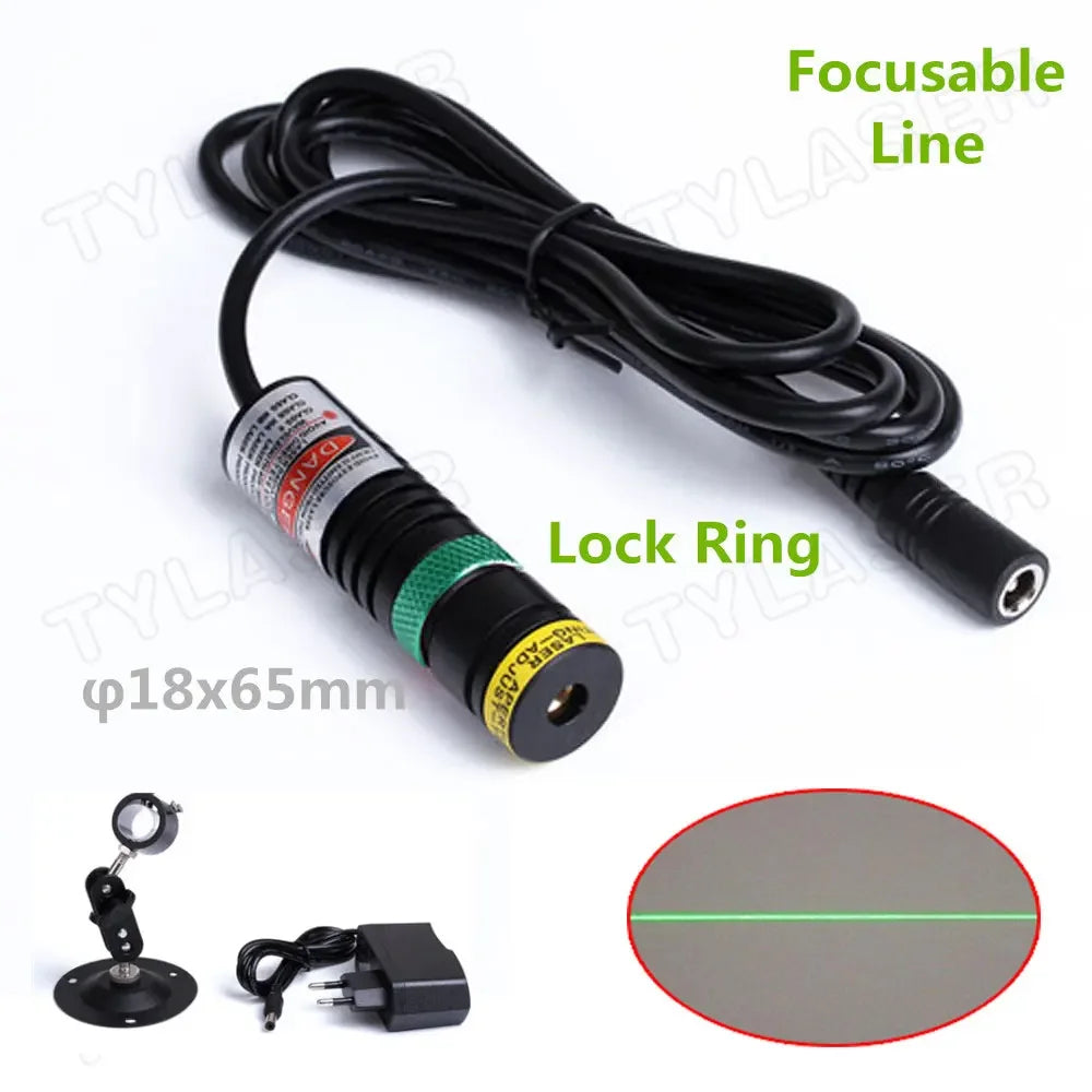 520nm Green Line Laser Module Focusable D18x65mm 10-100mw High Precision for Cutting Positioning | FREE EU Adapter