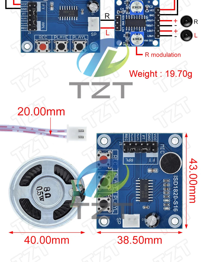 GREATZT ISD1820 recording module voice module the voice board telediphone module board with Microphones + Loudspeaker