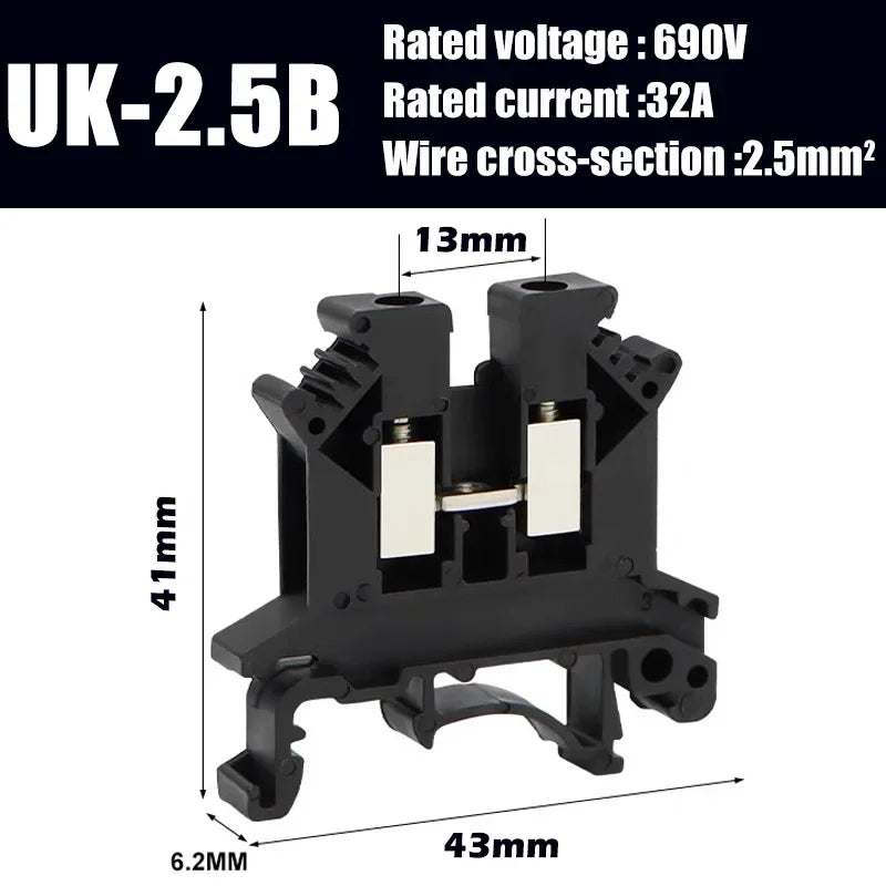 20/50/100Pcs UK - 2.5B Din Rail Terminal Block Electrical Conductor Universal Screw Connection Terminal Strip 2.5mm²