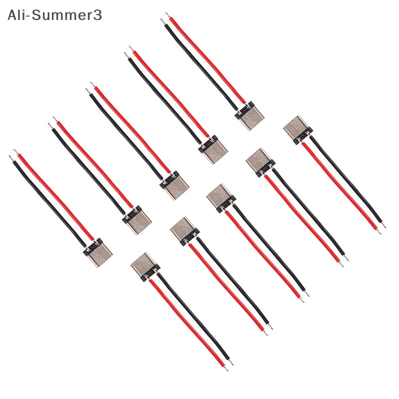 10Pcs Micro USB Type-C 2Pin Horizontal 2P Simple Soldered Female Plug-in Board Quick Charging Connector