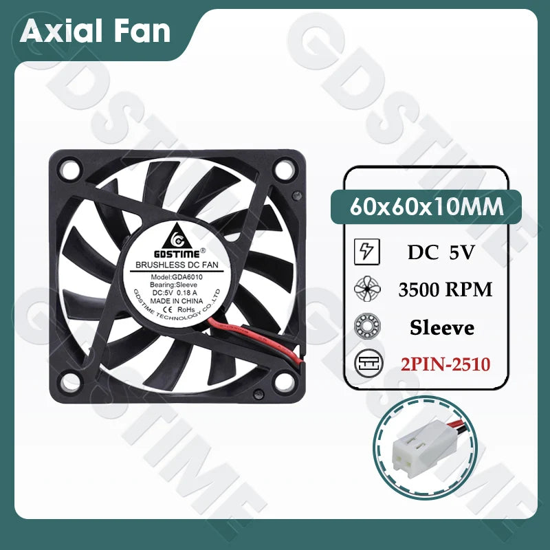 Gdstime 60MM Fan 24V 12V 5V Cooler 60x60x10MM Axial Cooling Fan 6010 Dual Ball Brushless Dupont USB Fan for PC Case CPU Cooling