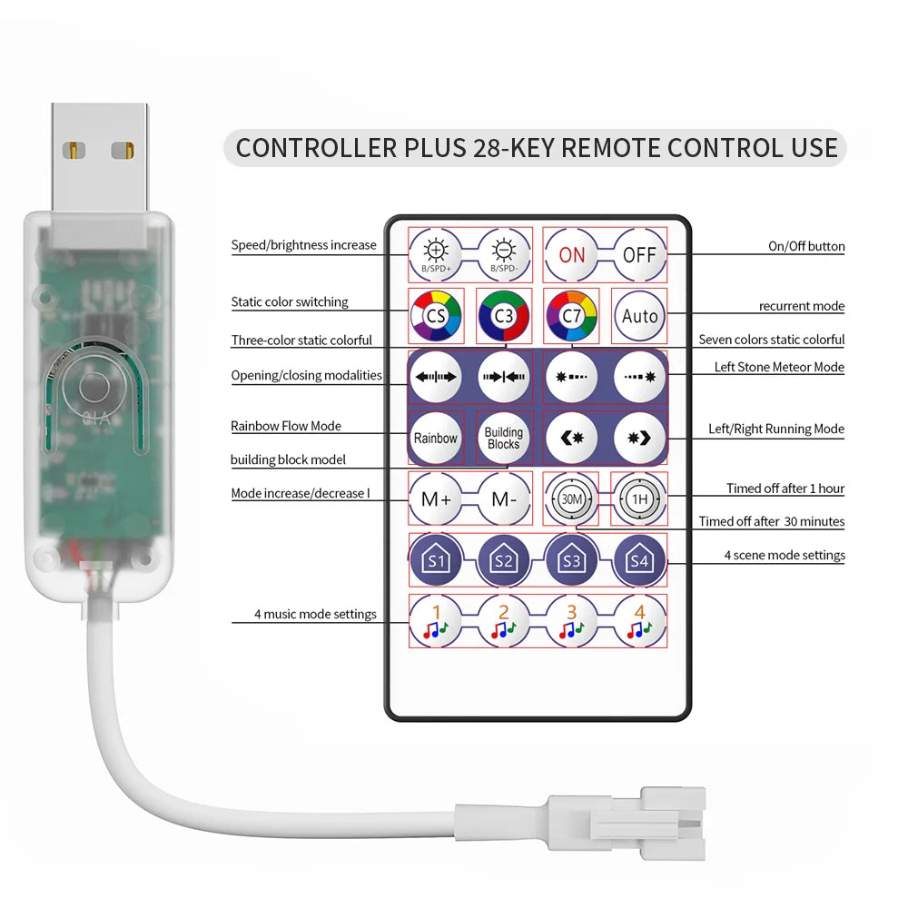 WS2812B LED Strip Bluetooth Wifi Music Controller Kit Individually Addressable Smart RGB LED Tape 30/60/74/96/144Leds/m USB DC5V