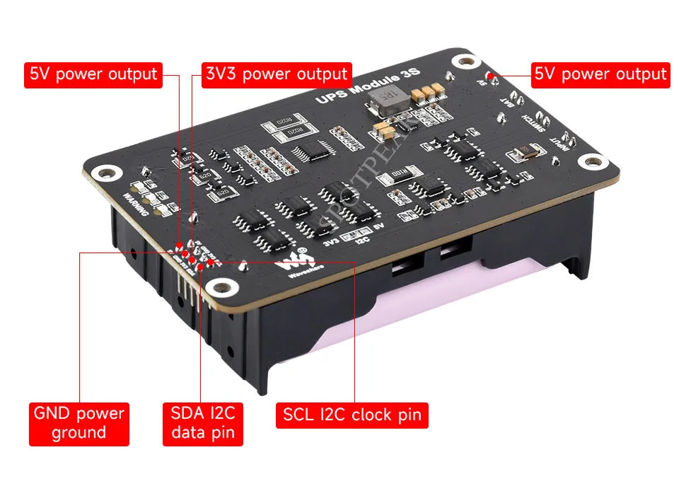 Raspberry Pi 5 UPS 5V5A Power Supply Expansion Board I2C Uninterruptible Power Module Also Anti-reverse connection For Pi4B