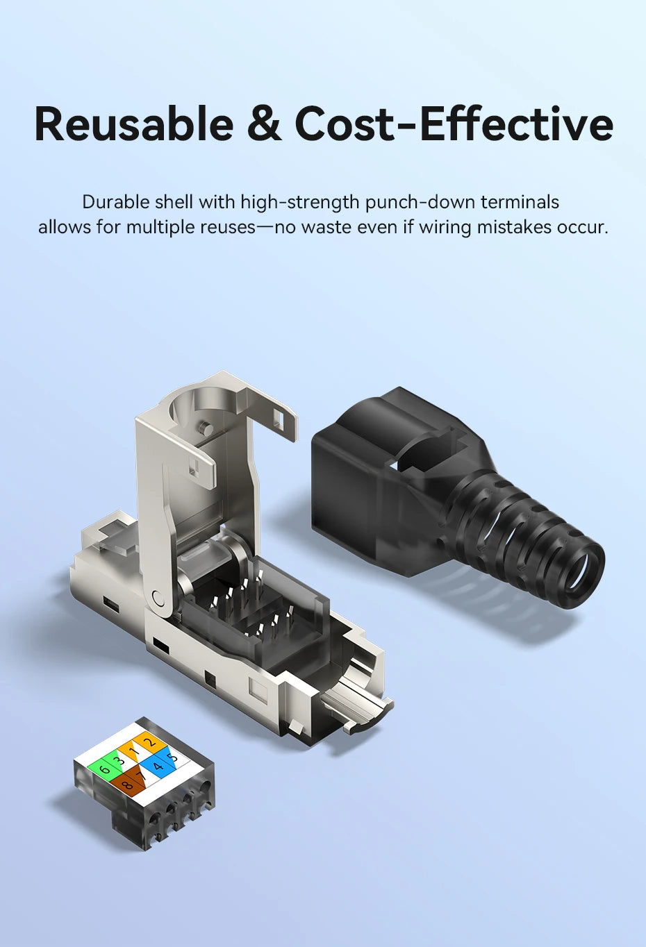 Vention NEW RJ45 Cat8 Cat7 Cat6A Connectors RJ45 Metal Tool Free Easy Termination Plug 2000MHz 40G LAN Cable Reusable Shielded