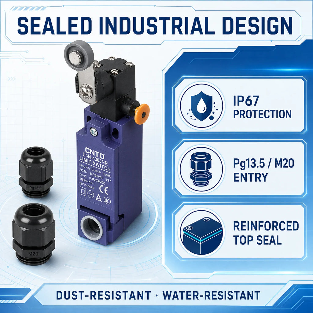 CNTD C4N‑NR Series vertical safety Micro Limit Switch IP65 Waterproof and dustproof Silver contact Safety Interlock C4N-4304NR
