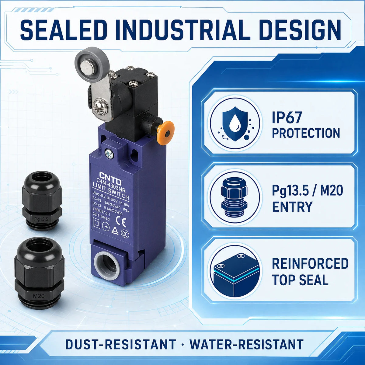 CNTD C4N‑NR Series vertical safety Micro Limit Switch IP65 Waterproof and dustproof Silver contact Safety Interlock C4N-4304NR