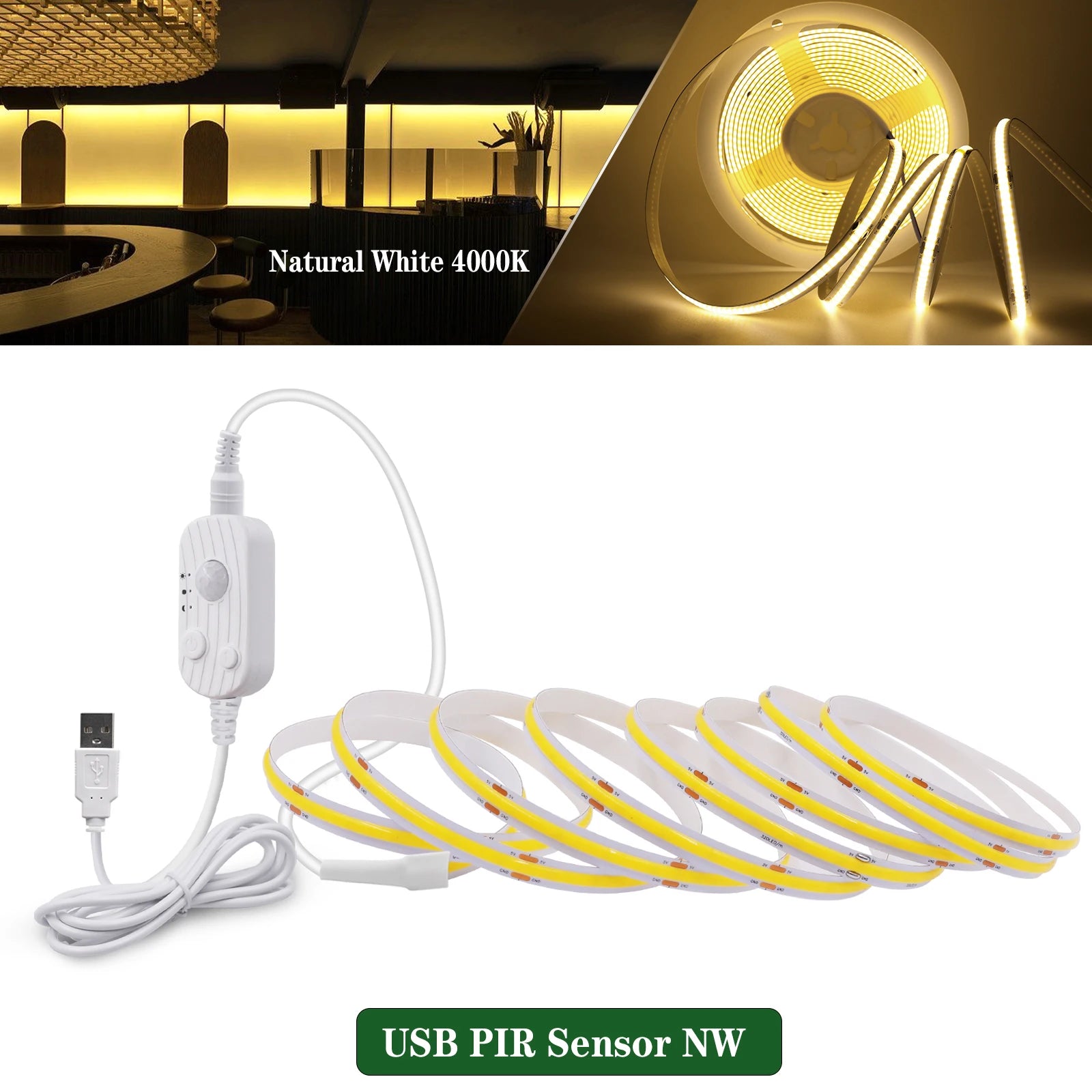 3MM 5MM 8MM COB LED Light Strip 5V 320LEDs PIR Motion Sensor Flexible Night Light USB/AAA Battery Powered Tape 3000K 4000K 6000K