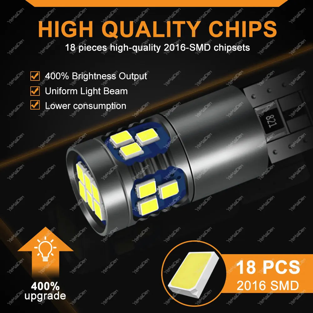 2/4/8 PCS Super Bright T10 W5W LED Bulb CANBUS 900LM 12V 24V 2016-18SMD 6500K White Car Interior Dome Trunk License Plate Lights