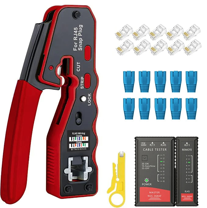 RJ45 crimping tool kit Ethernet crimper and tester for Cat5e Cat6 Cat6a 8P8C modular connectors