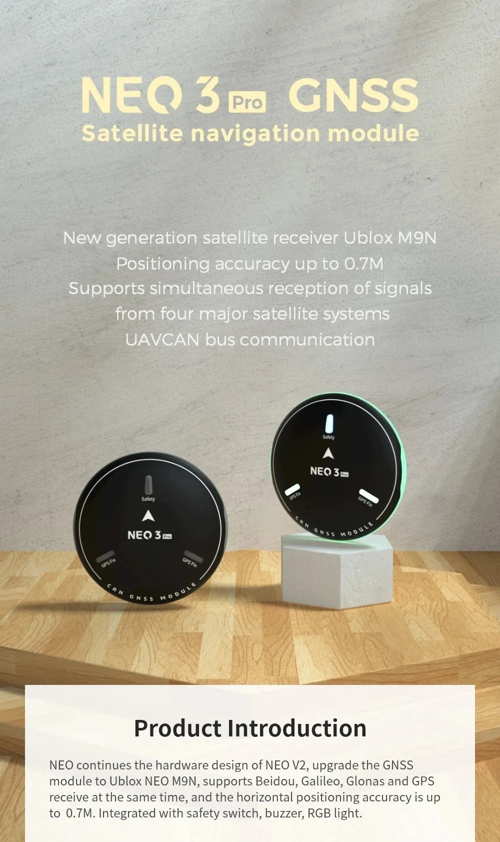 CUAV NEO 3 PRO GNSS Module, M9N GPS, Compatible with Pixhawk Flight Controller, Support PX4 & ArduPilot Open Source Firmware, RC