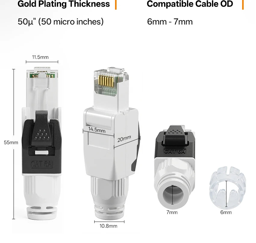 BYXGD Toolless RJ45 Connector Reusable 100/1000Mbps Shielded Cat5e Tool Free Plug