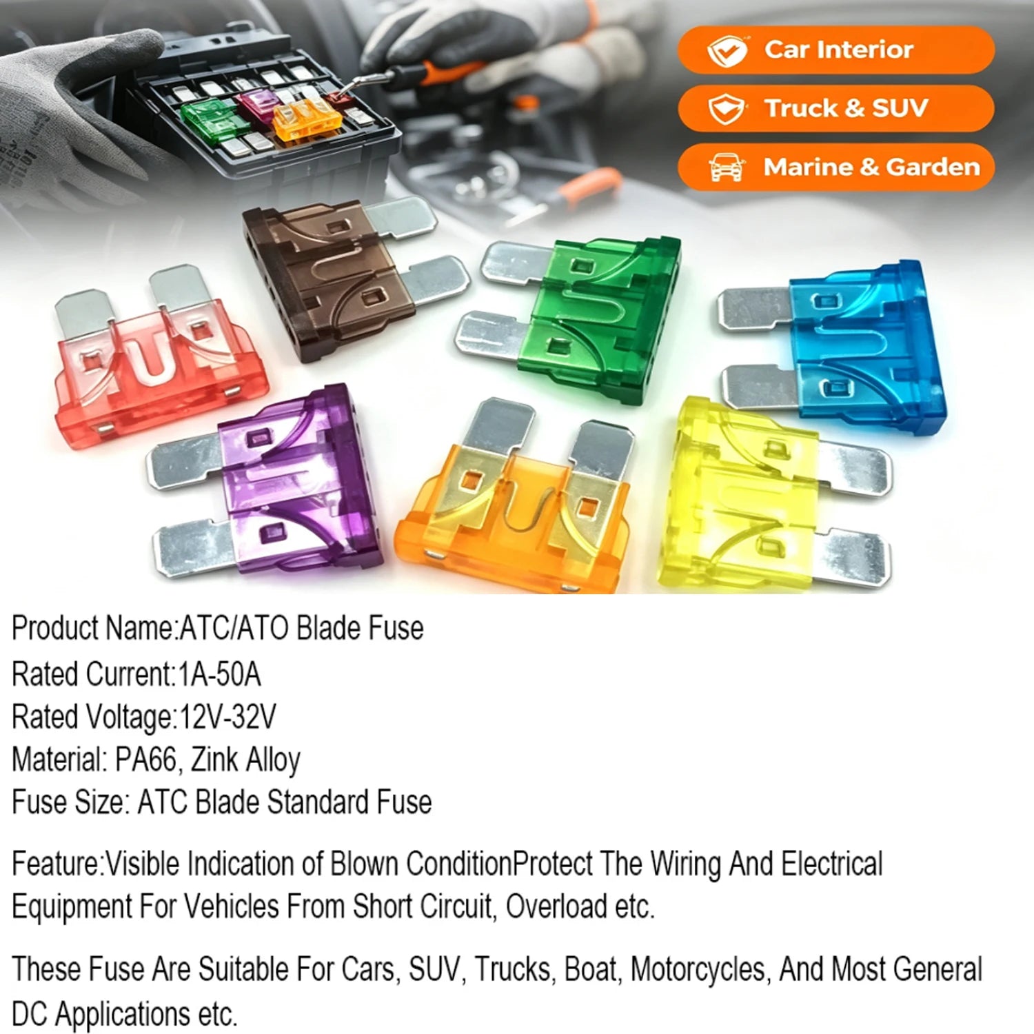 Car Blade Fuse 10pcs Medium Standard  Insert ZINC Pins 1A 2A 3A 5A 7.5A 10A 15A 20A 30A 40A 50A Refitted For Auto Car Truck