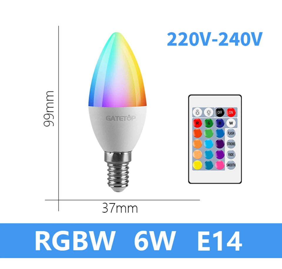 1-10PCS LED Intelligent RGBW Bulb GU10 E27 E14 24 Key Infrared Remote Control AC110V 230V 6W 10W Color Plus White Light Dimming